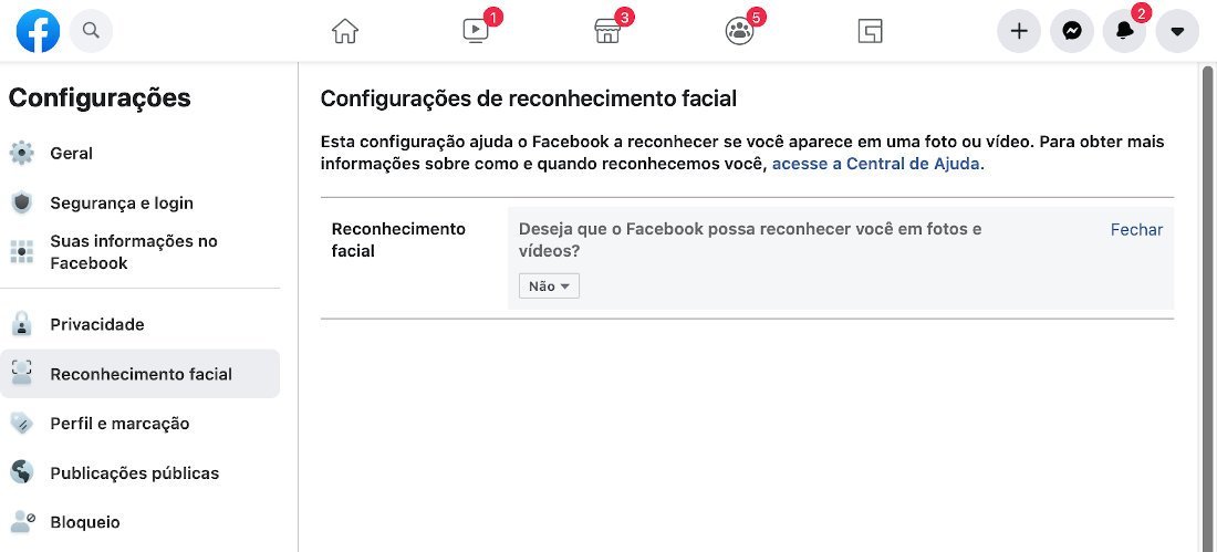 desativar o reconhecimento facial do Facebook